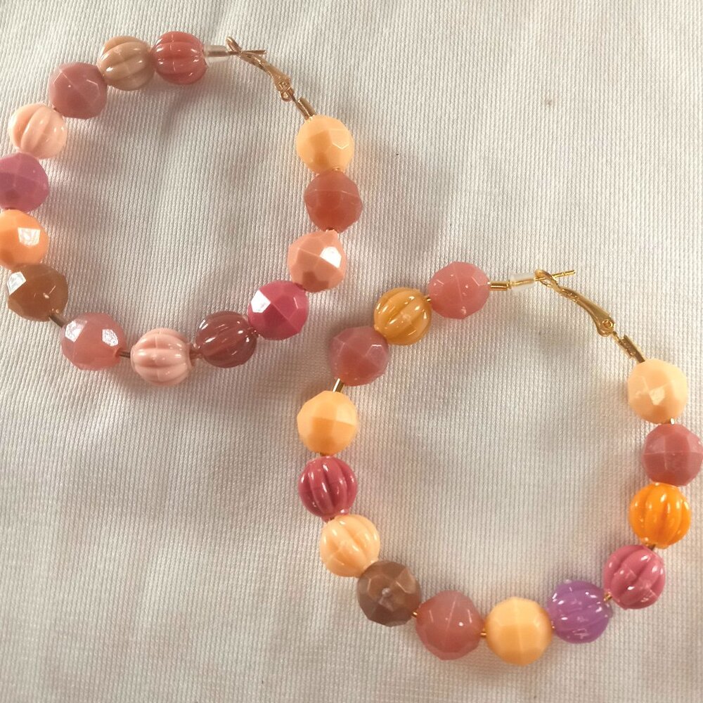 Beaded Hoop Earrings, Earth Toned Jewelry, Beaded Earrings, Beaded Accessories